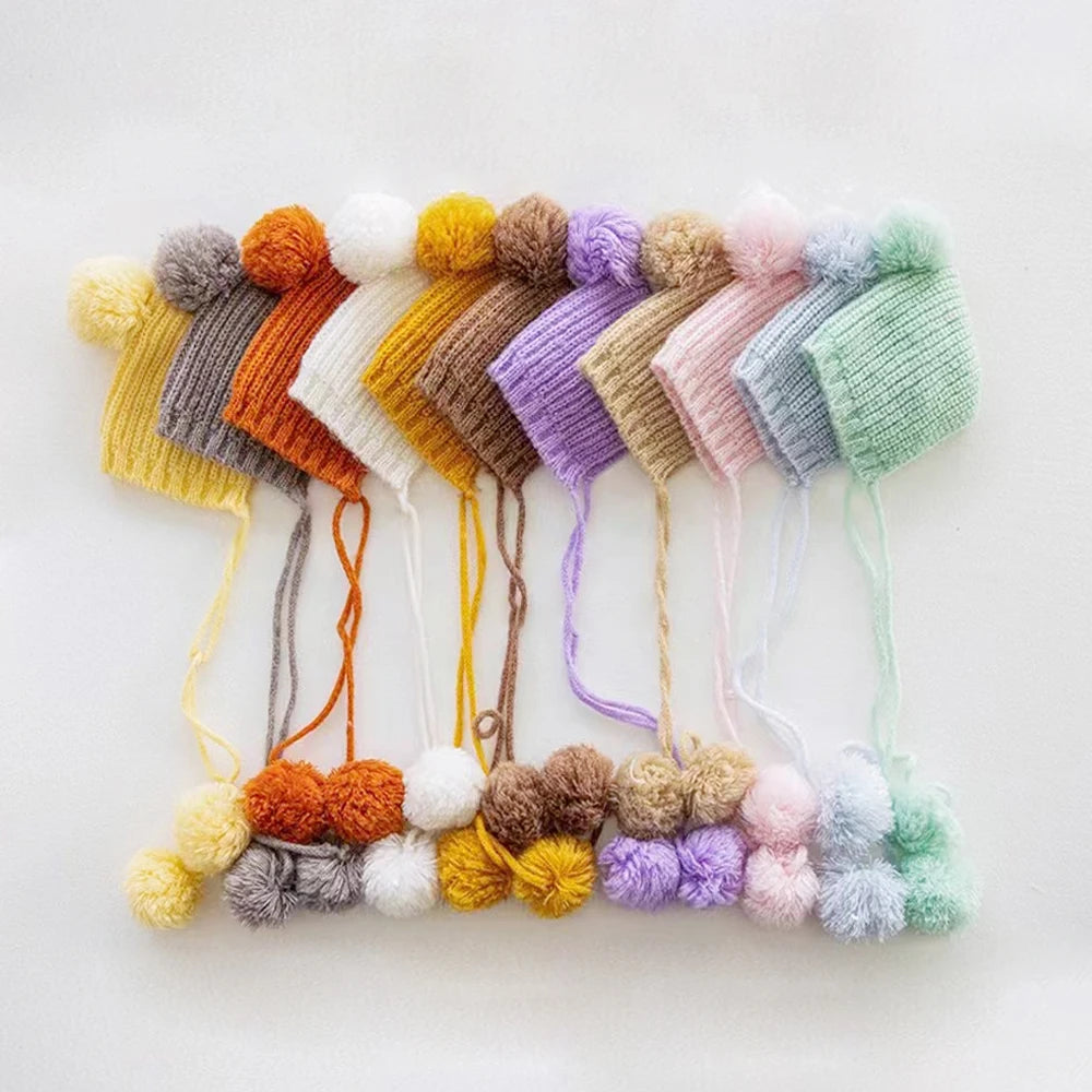 Newborn Pixie Pom Pom Bonnet - Knit Baby Photo Prop Hat