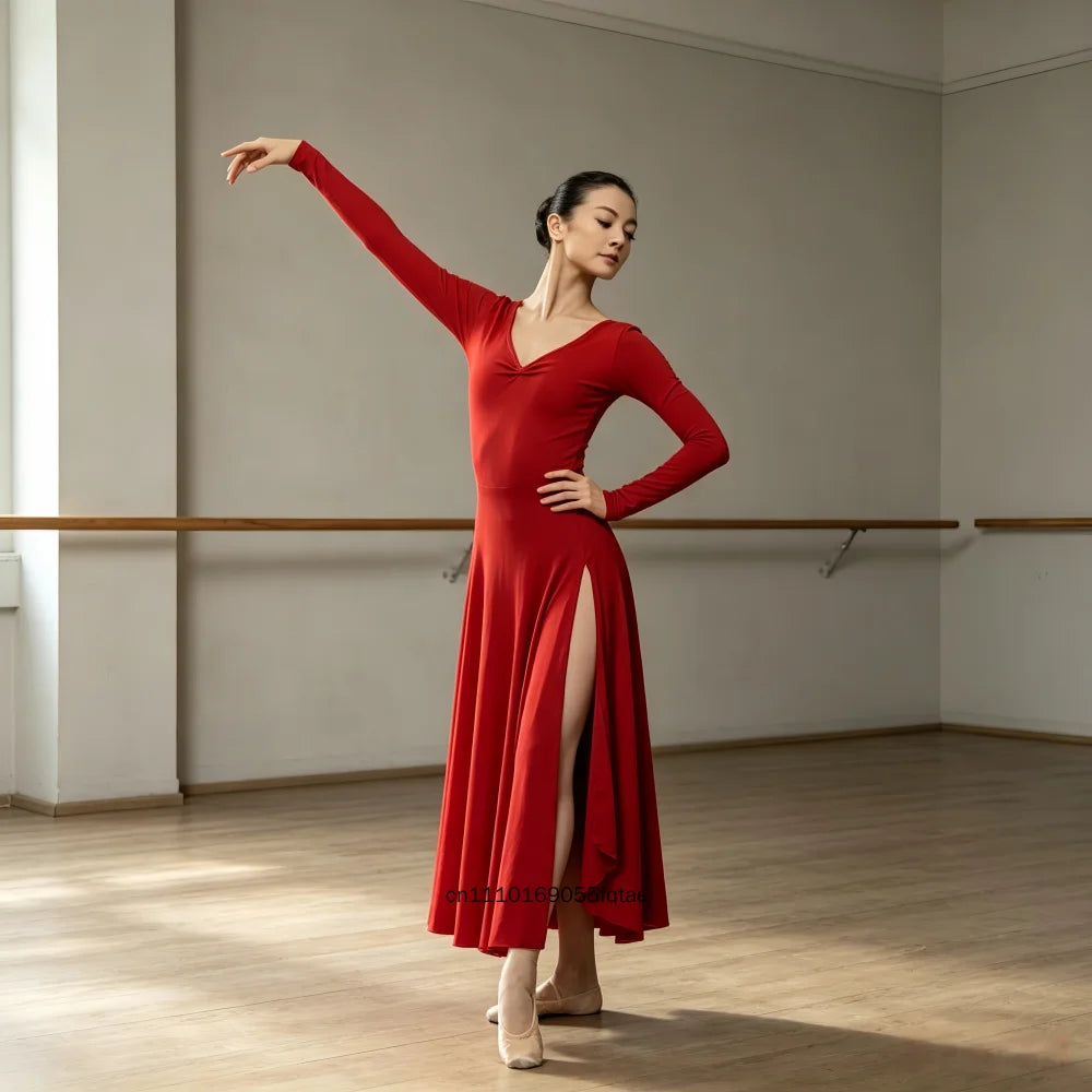 Women's red long standard ballroom dress