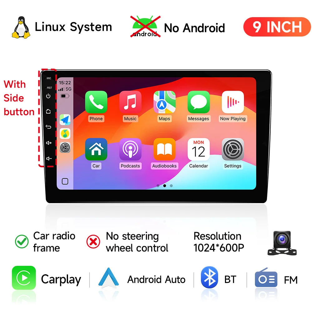JIUYIN Universal 9"/10" Car Stereo — Wireless CarPlay, Android Auto, Linux MP5 Player
