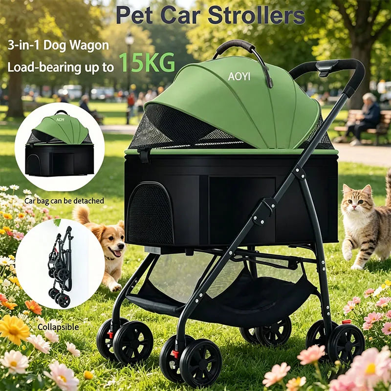 3-in-1 Folding Pet Stroller - Lightweight Travel Cart for Dogs