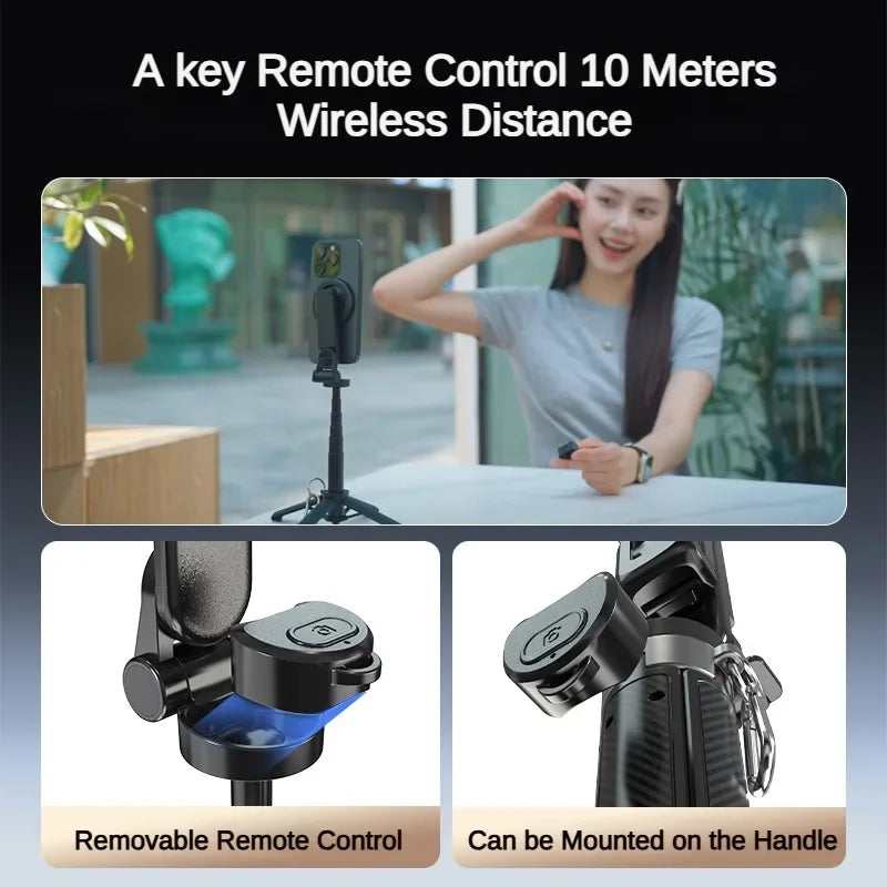 Magnetic Phone Holder 360° Rotation Pocket Selfie Stick With Bluetooth Remote Adjustable Desktop Stand for Live Streaming Vlog