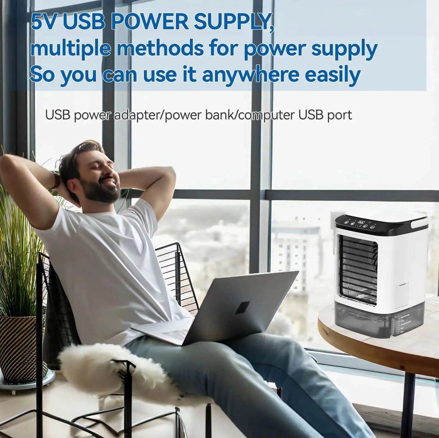 Portable Evaporative Air Cooler – 3-Speed Mini Cooling Fan with 900ml Humidifier Tank