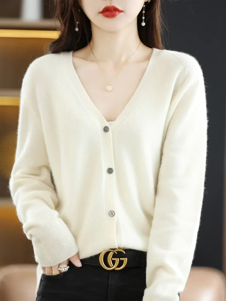 Women's Thin V-Neck Knit Cardigan - Open Front Spring Sweater - photo 6
