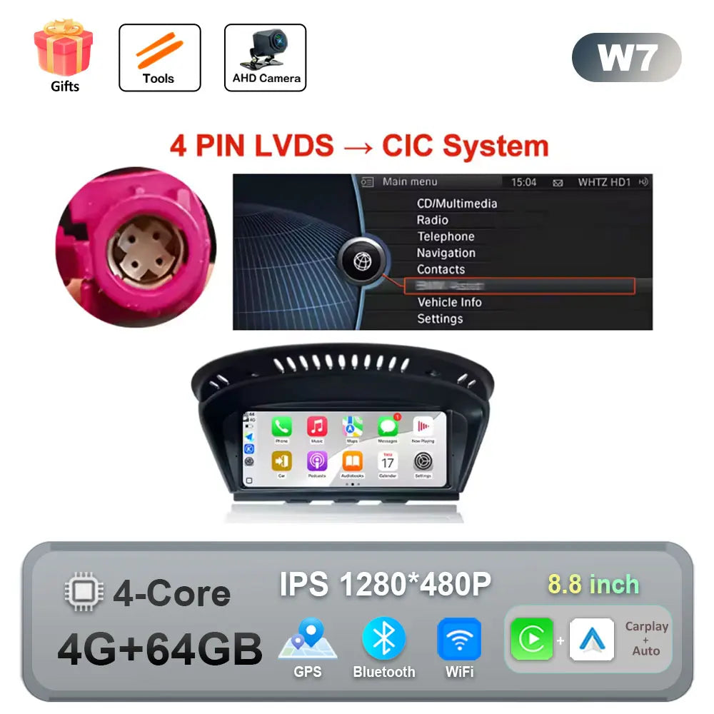 Car Stereo with Apple CarPlay & Android Auto, Compatible with BMW 3 & 5 Series E60 E90 (CCC/CIC)