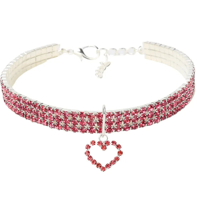 Cat Dog Collar Three Row Elastic Rhinestone Pet Collars Love Decoration Necklace Puppy Small Pet Cat Collar