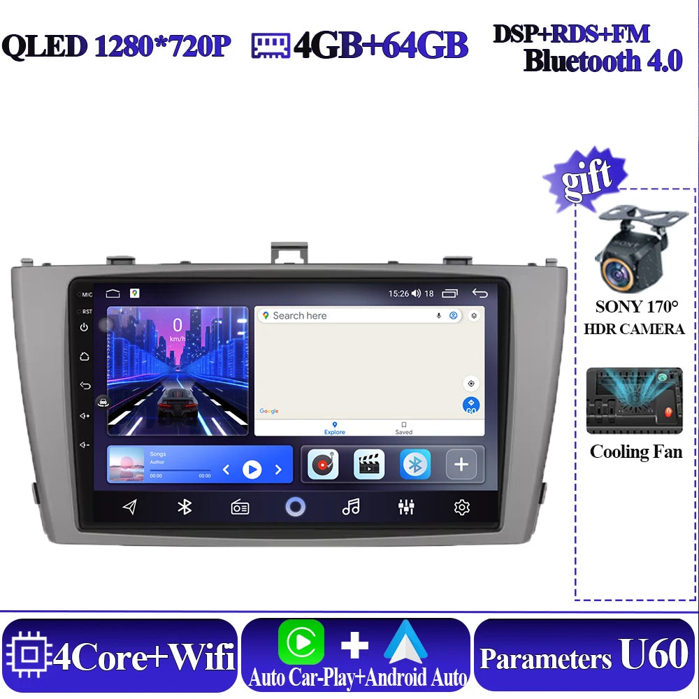 Android 16 8 core Carplay For Toyota Avensis T27 2009-2015 Car Multimedia Player 5G Wifi High-performance 7862 CPU Touch Display