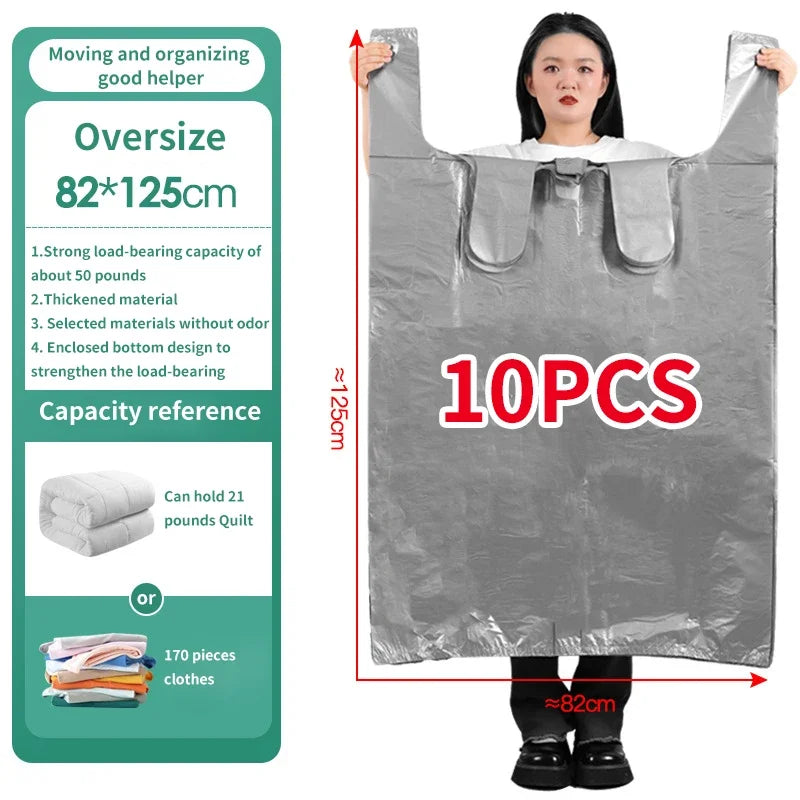 10PCS Large Capacity Plastic Bags Thicken Moving Packaging Bag Clothes Storage Bags for Toys Duvet Blanket Bedding Organizer