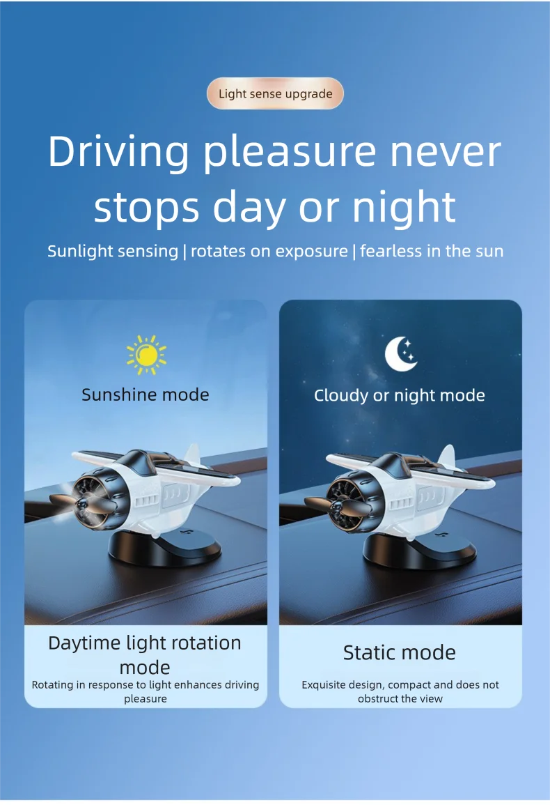 Car Ornament Solar Airplane Ornaments 360 Rotary Car Center Console Powered Aircraft Ornaments Car Interior Decor Accessories