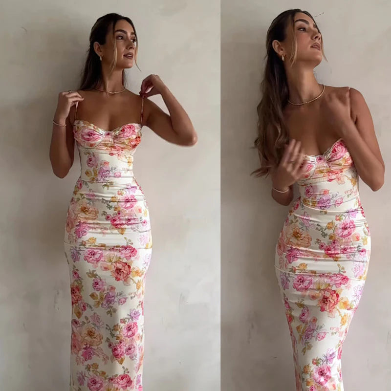New Floral Suspender Split Slim Sleeveless Patry Beach Style Spaghetti Strap Dress Women Clothes Mini Dress 2026 Summer