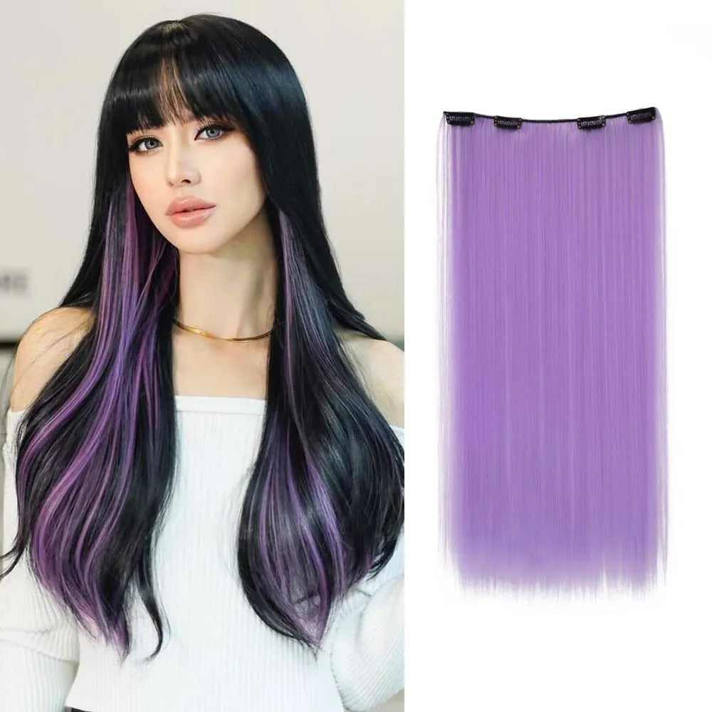 22inch Long Straight colorful Synthetic Hair Extensions - Invisible Clip-In, High Temperature Resistant, Easy to Wear for Women
