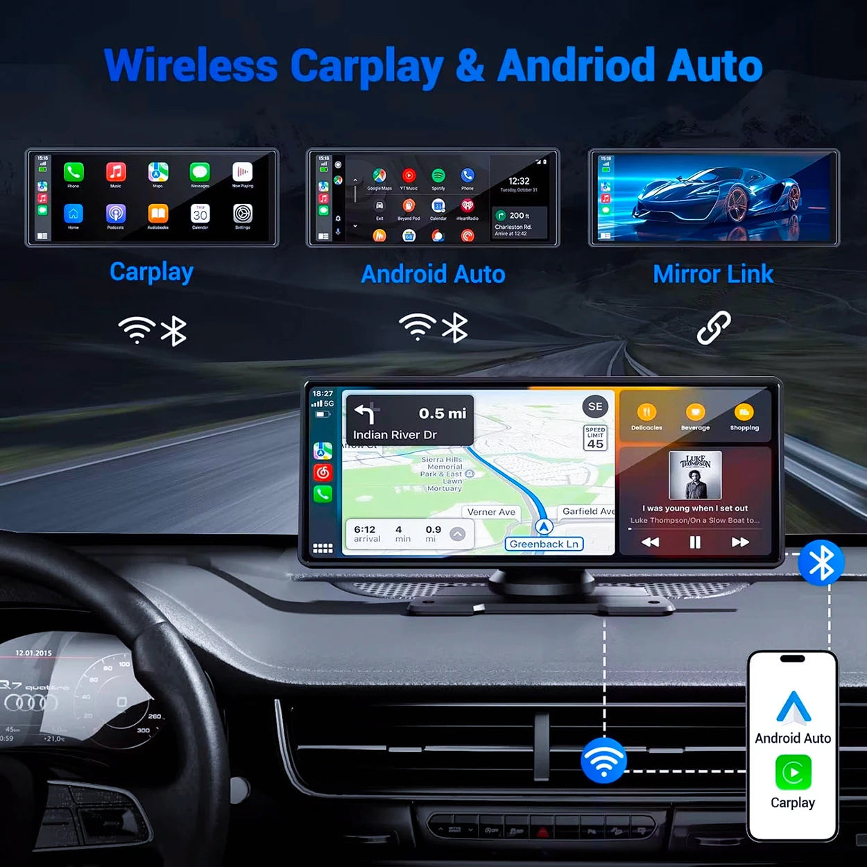 11" Universal Portable CarPlay & Android Auto Screen