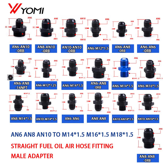 Universal AN6 AN8 AN10 To AN To M14/M16/M18x1.5 Thread Straight Fuel Oil Air Hose Fitting Male Adapter Car Auto Accessories