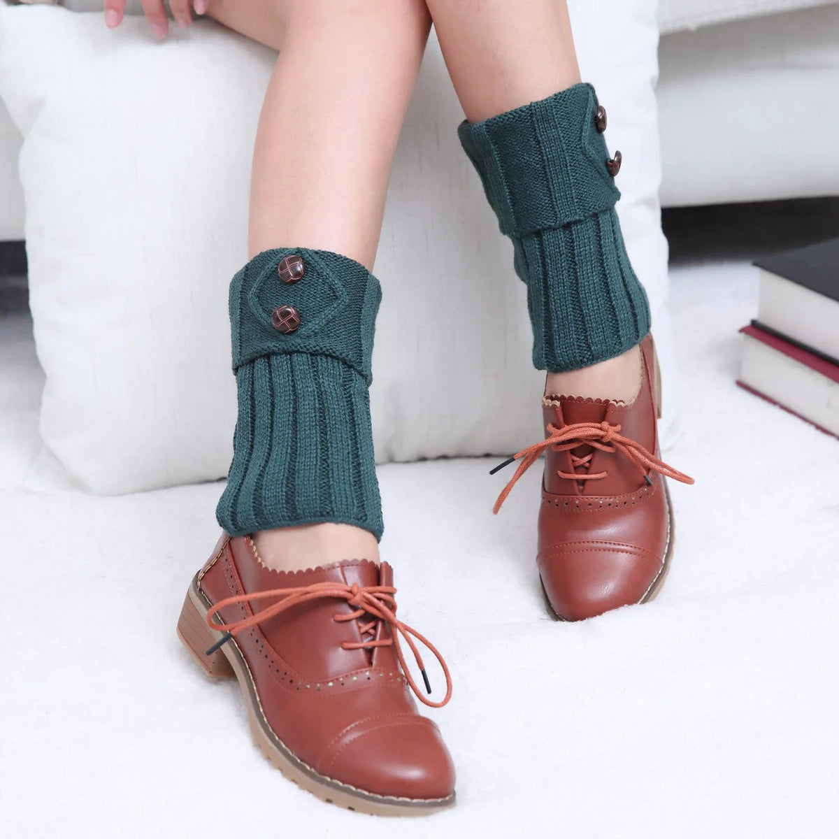 Women's Knit Boot Cuffs, Short Leg Warmers with Buttons