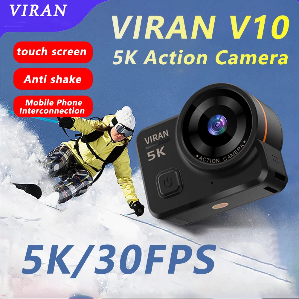 VIRAN V10 5K Action Camera — Stabilised Touchscreen, 30m Waterproof