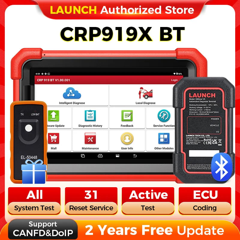 LAUNCH X431 CRP919X BT OBD2 Scanner – All System Diagnosis, ECU Coding, 31 Resets, CANFD & DoIP | 100+ Car Brands