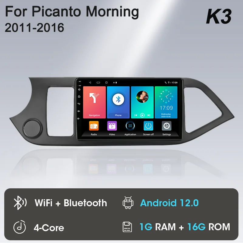 2-DIN Android Car Stereo for Kia Picanto / Morning (2011–2016) — CarPlay, Android Auto, GPS Navigation