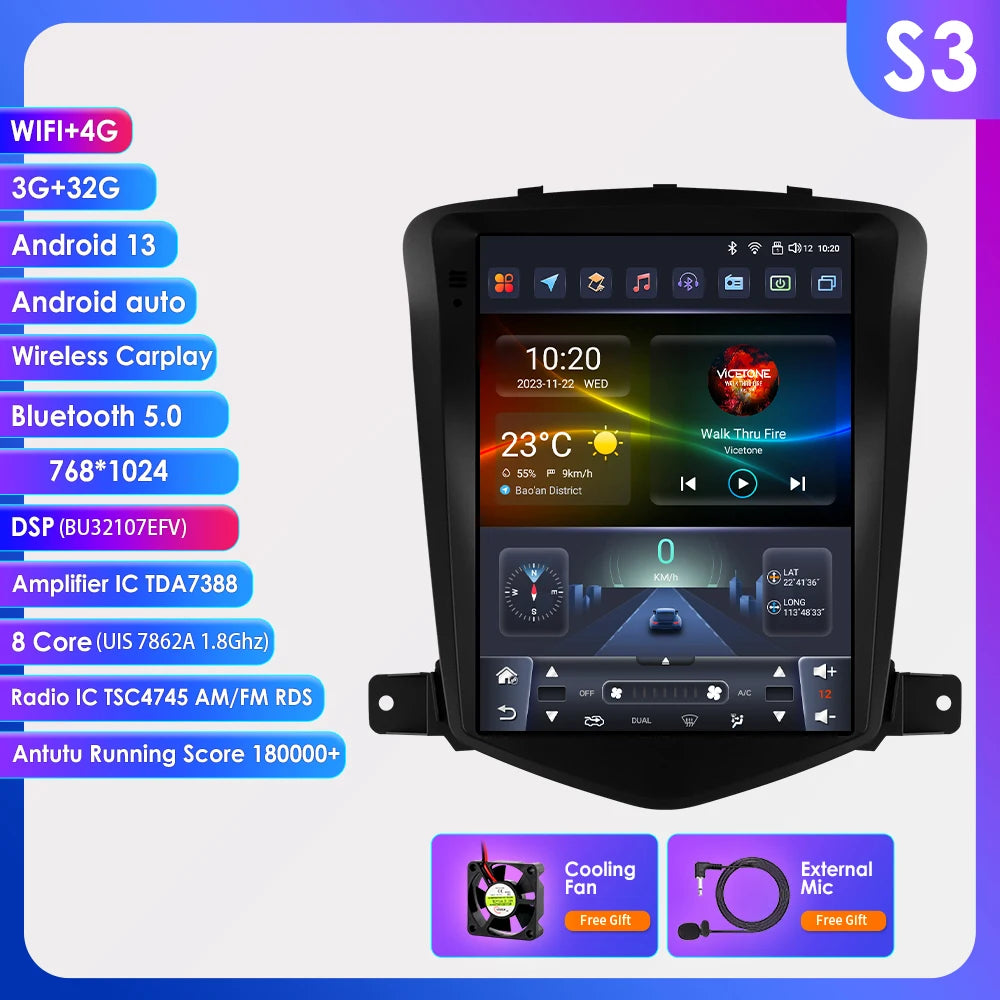 9.7" Android Car Stereo for Chevrolet Cruze J300 (2008–2012) — CarPlay, GPS, 4G, 360° Camera, Steering-Wheel Control