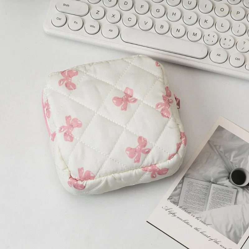 Cute Large Capacity Sanitary Napkin Storage Bags Cartoon Bow Portable Girls Physiological Period Tampon Organiser Bag Pouch