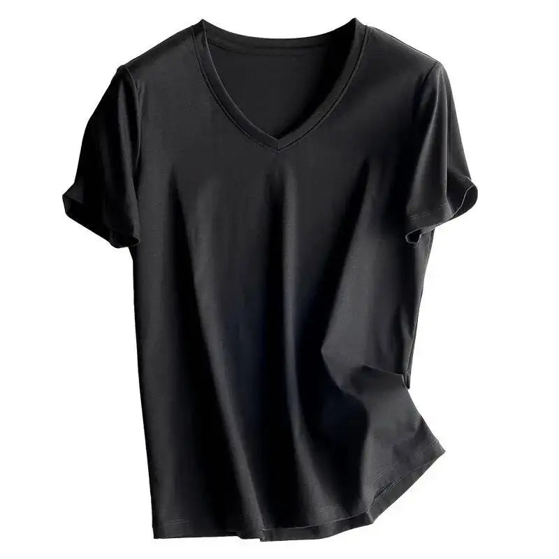 Women's Luxury Mulberry Silk Cotton T-Shirt – Loose Round Neck Short Sleeve Solid Basic Top
