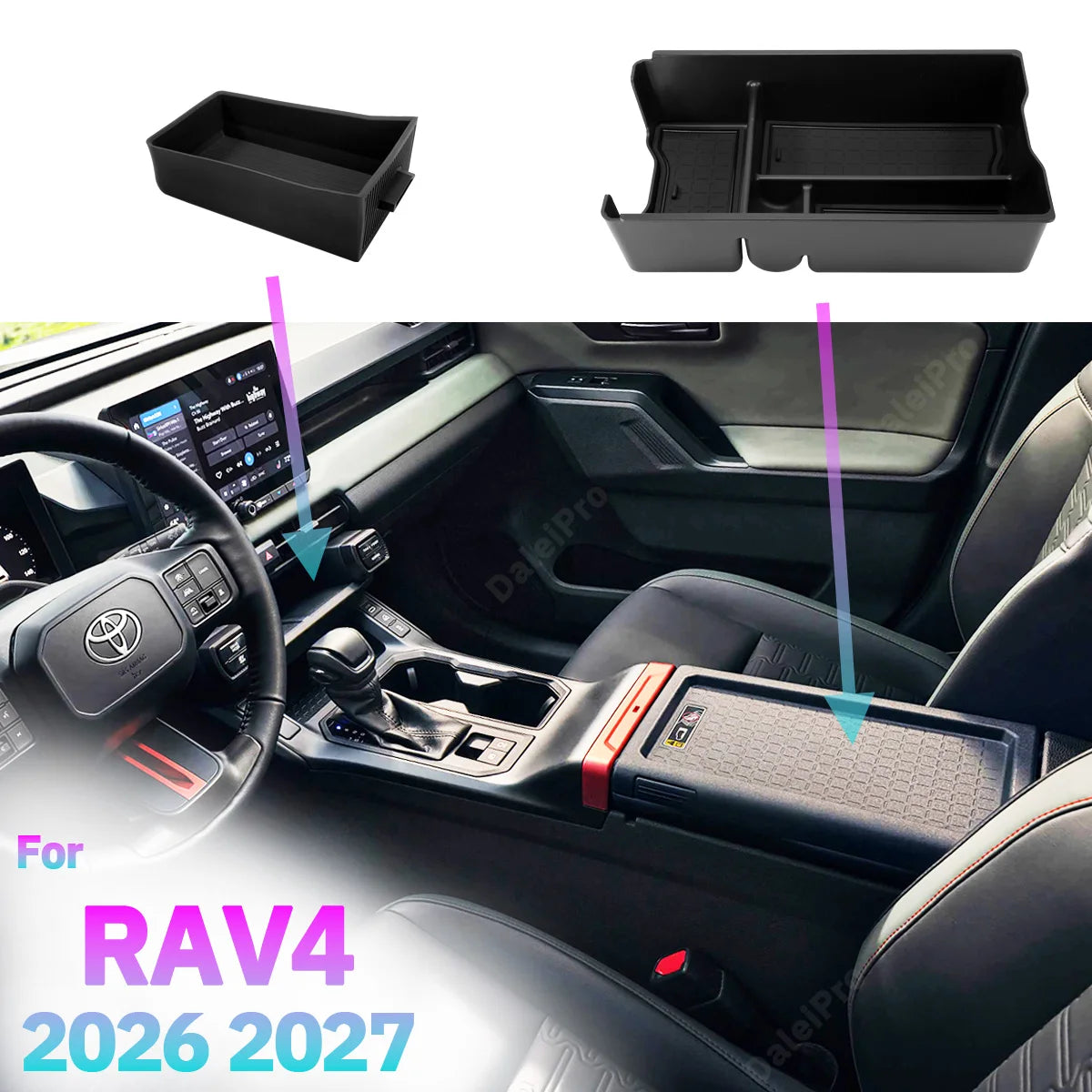 For Toyota RAV4 2026 2027 Car Center Console Organizer Tray Drawer Box Armrest Storage Box Vibration Reduction RAV4 Accessories
