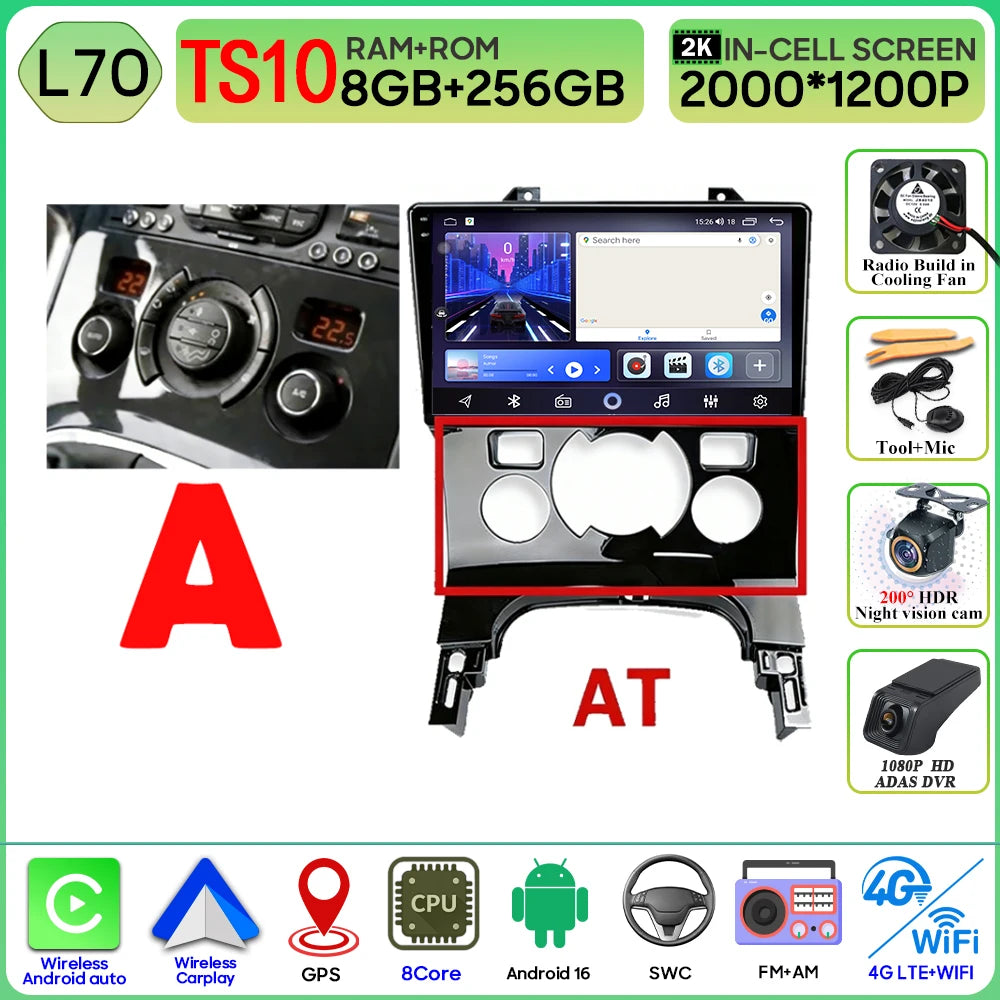 Carplay Android 16 For Peugeot 3008 5008 AT MT 2009 2012 -2016 Screen Video Car Radio GPS Navigation Car Monitor DVD DSP Stereo