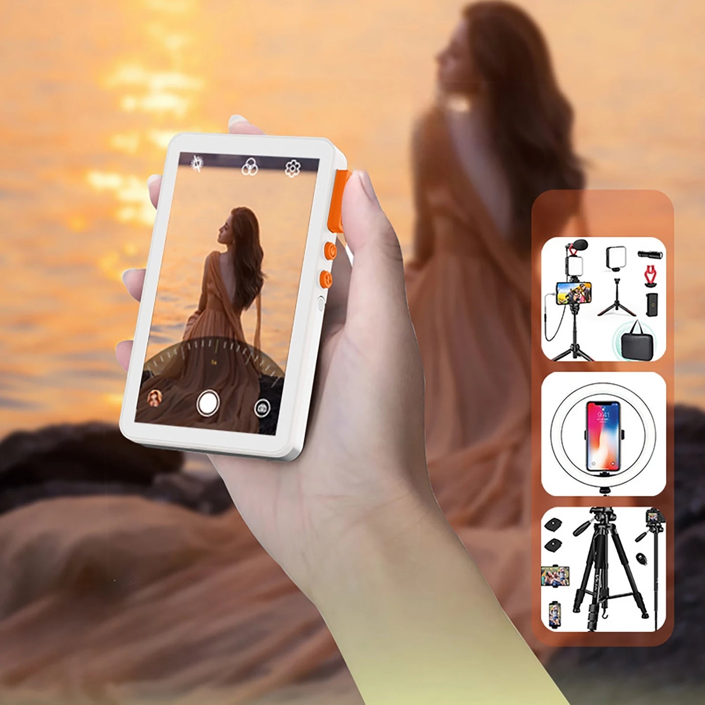 Magnetic Wireless Vlog Selfie Monitor Screen With Adjustable Focus Mobile Phone Selfie Screen Device for Smartphone Rear Camera