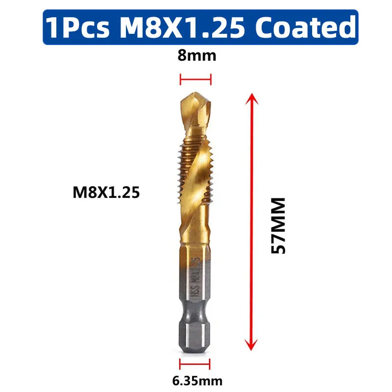 MMAlto HSS Titanium-Coated Metric Tap Set – M3 M4 M5 M6 M8 M10 | Screw Thread Machine Compound Tap | Individual & 6-Piece Sets