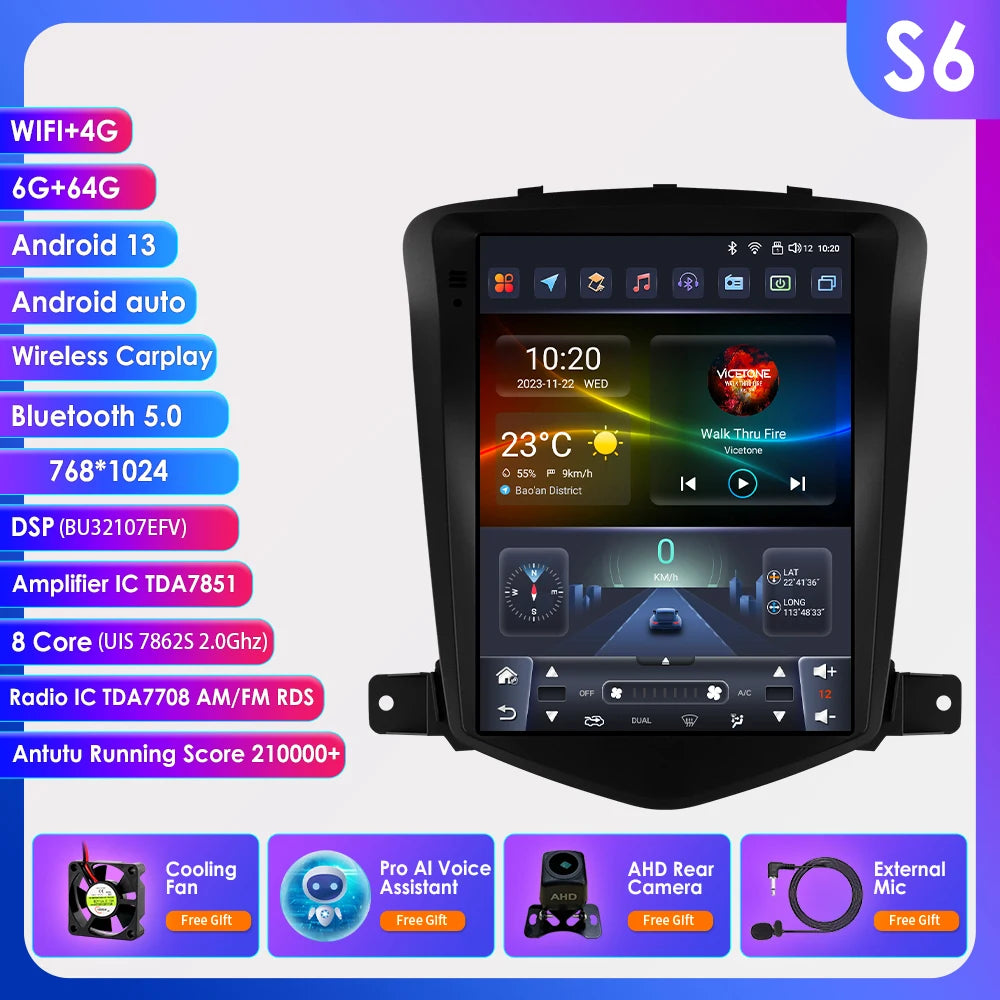9.7" Android Car Stereo for Chevrolet Cruze J300 (2008–2012) — CarPlay, GPS, 4G, 360° Camera, Steering-Wheel Control