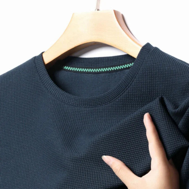 Men's Waffle Round-Neck Tee - Short Sleeve, Soft Breathable Summer