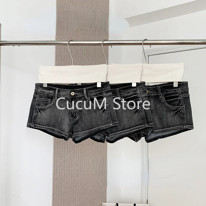 Women's Y2K Gyaru Harajuku Low Rise Denim Hot Pants – Vintage 2000s Jean Shorts Streetwear