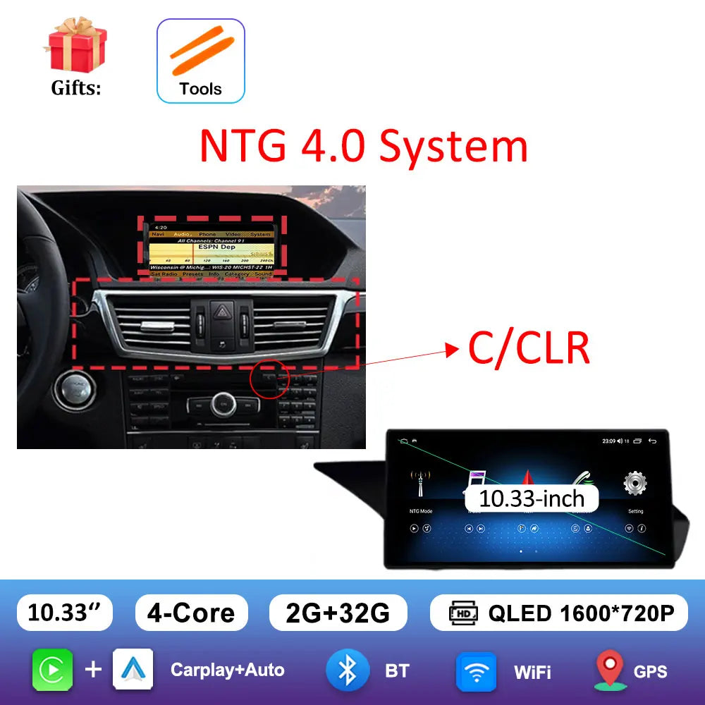 Android Car Stereo for Mercedes-Benz E-Class W212 (2009–2016) — CarPlay, QLED Screen, 4G, GPS