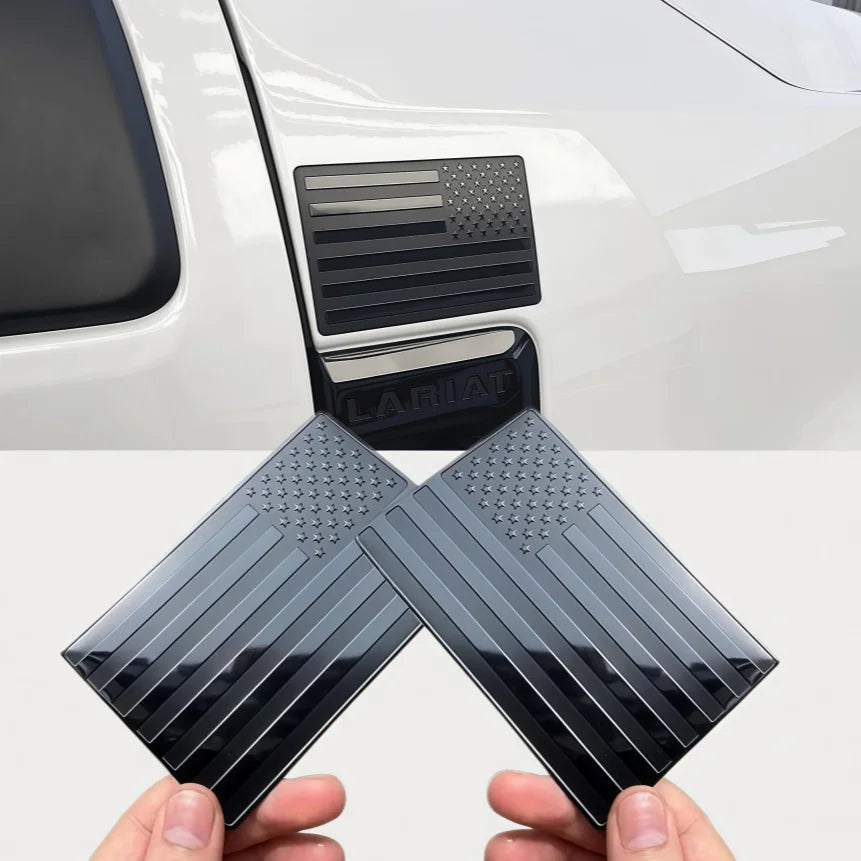 2 Pcs Black American Flag Emblem for Cars, Trucks & SUVs – Embossed Aluminum Metal Badge with Adhesive Backing for Fender, Trunk, Tailgate