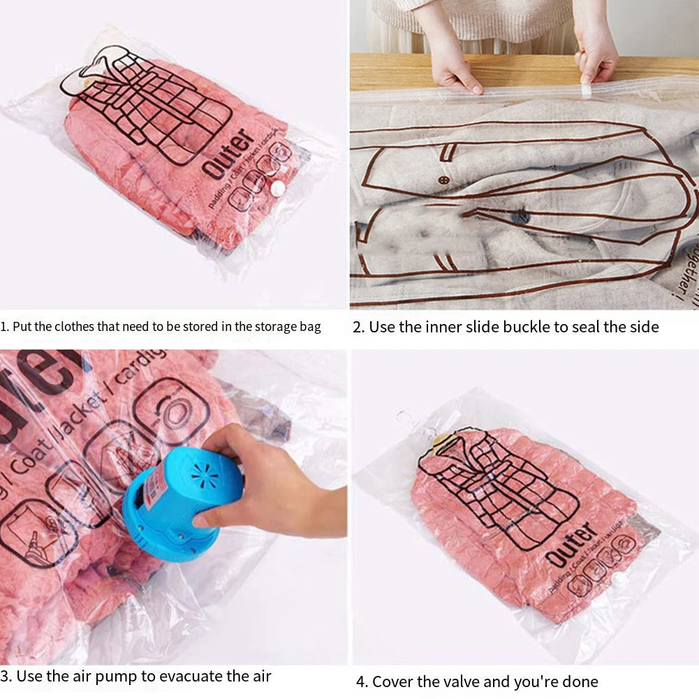 Hanging Vacuum Bag Clothes Organizer Bag Dustproof Clothes Vacuum Storage Bags Wardrobe Quilt Compression Empty Pump Bags