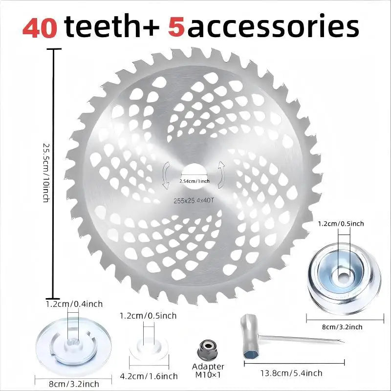 1Pc 10-Inch 40T/60T Brush Cutter Saw Blade Lawn Trimmer, Comes with 4/5 Accessories, Carbide Material for Durability, Can Quickly Remove Weeds and Trim Thick Branches, Ideal Garden Weeding and Mowing Helper, Lawn Trimming, Tr