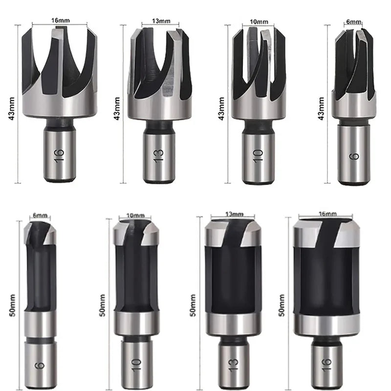8 Pc Wood Plug Cutter Set, Carbon Steel Tenon Drill Bits