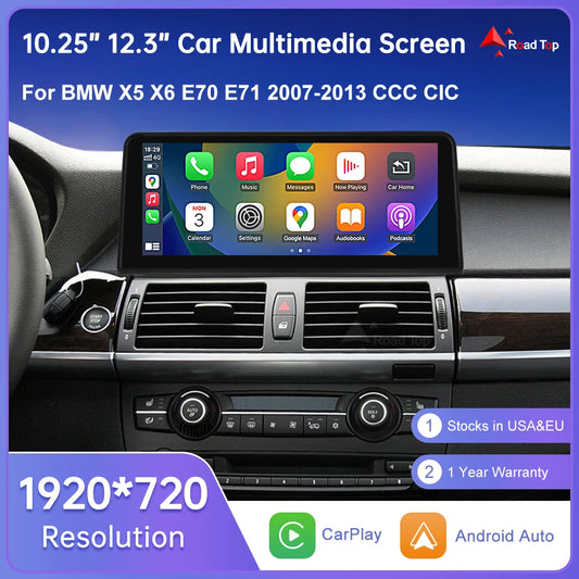 Wireless CarPlay & Android Auto Display Screen, Compatible with BMW X5 E70 X6 E71 CCC CIC