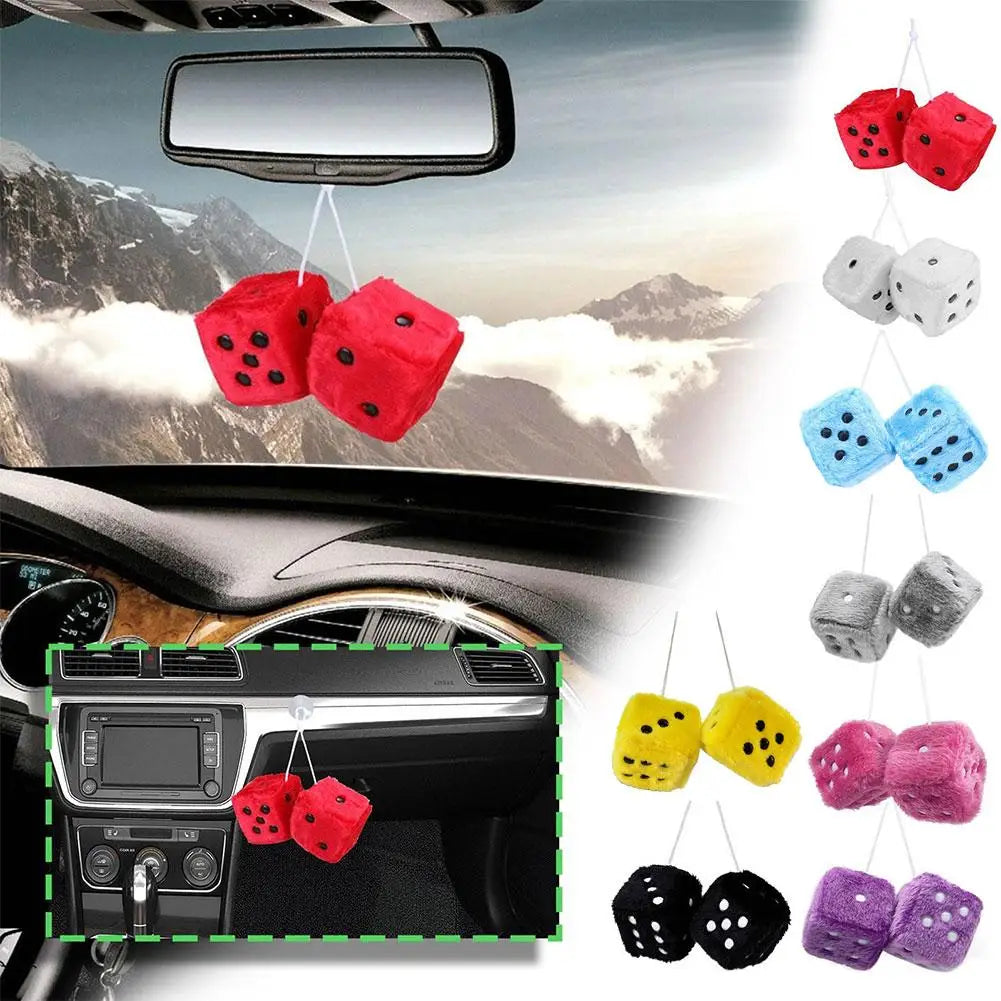 Big Long Hair Hot Stamping Dot Dice Plush Toy Cube Pendant Car Ornament Sieve Anime Car Decoration Accessories Auto Pendant