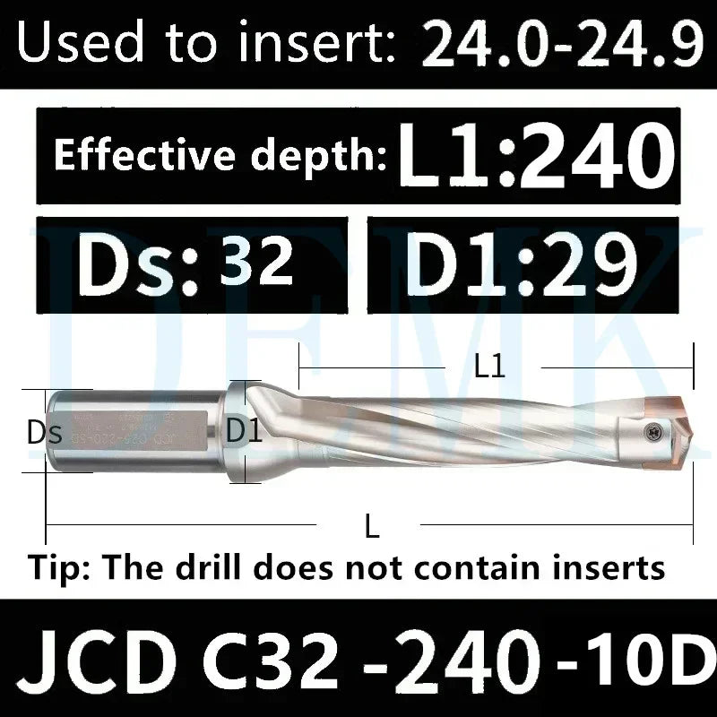 JCD Crown U-Drill Rod 10-25mm, Internal Cooling Indexable Drill