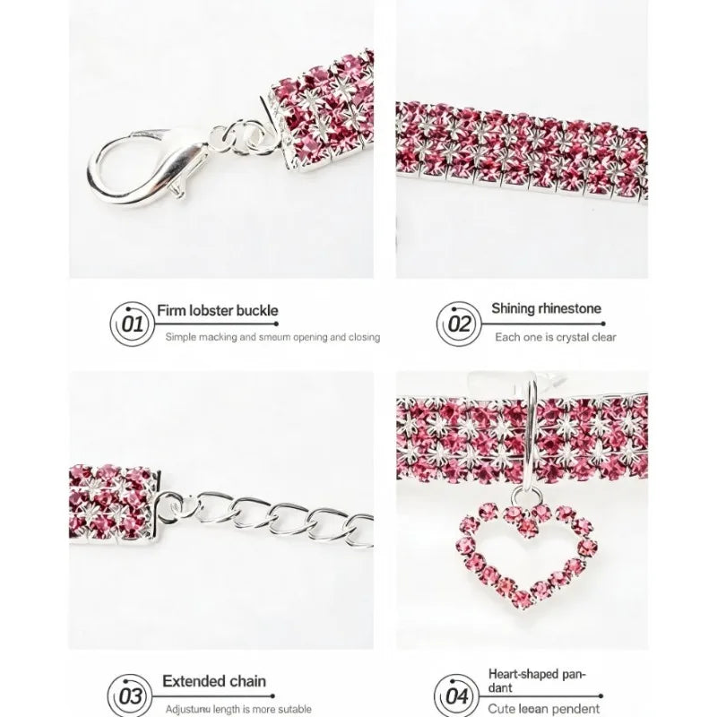 Cat Dog Collar Three Row Elastic Rhinestone Pet Collars Love Decoration Necklace Puppy Small Pet Cat Collar