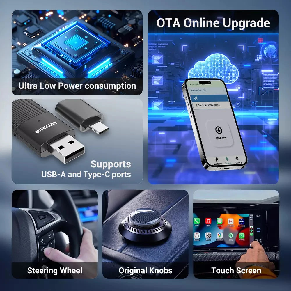 Wireless CarPlay & Android Auto Adapter, Compatible with Mercedes-Benz, Chevrolet, Ford & Honda