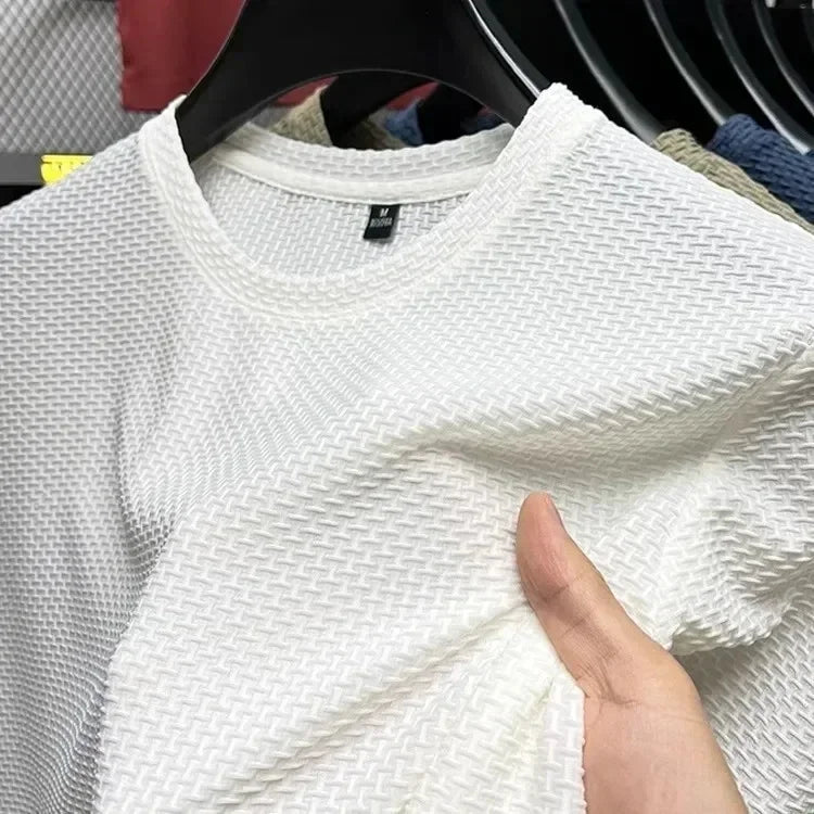 Men's Bamboo Ice-Silk Tee - Mesh Short Sleeve, Cool Slim Fit