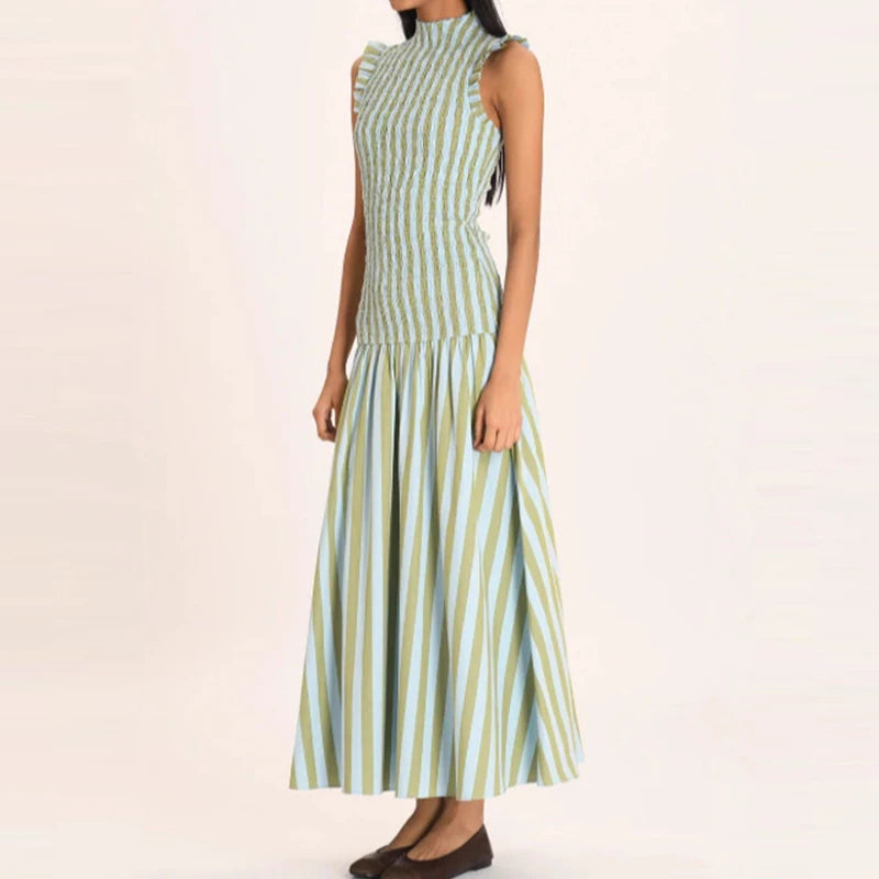 Bohemian Sleeveless Maxi Dress - Elegant High-Waist Swing Party Dress