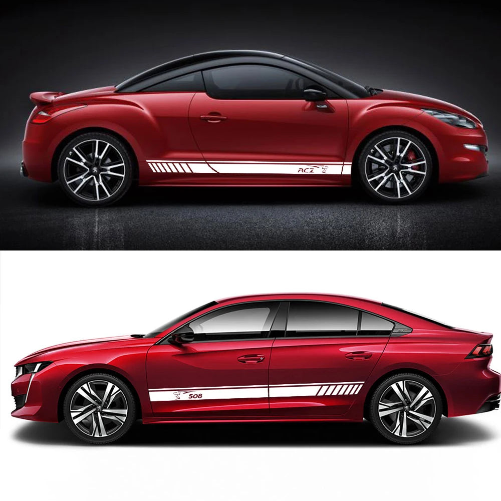 Car Door Side Stripe Decal – Vinyl Film Compatible with Peugeot 206 207 208 307 308 407 408 508 2008 5008 RCZ