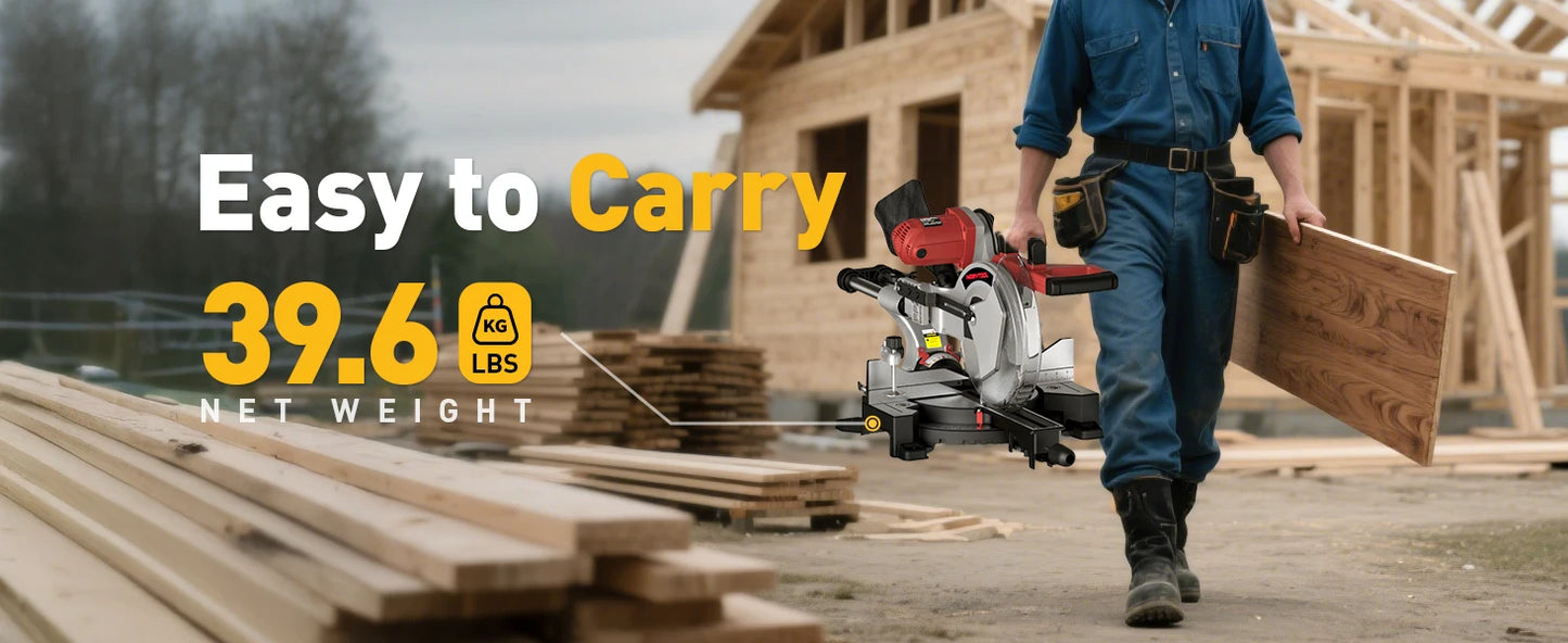 10/12 Inch Sliding Compound Miter Saw – 15 Amp, 5000RPM, 0-45° Dual-Bevel Precision Cutting Power Saw
