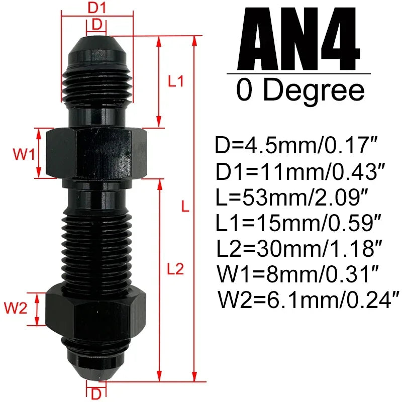4X 0 Degrees AN3 AN4 AN6 AN8 AN10 AN12 Bulkhead Flare Fitting Union Adapter Fuel Hose Straight Fitting For Tab Rr Wirewall Black