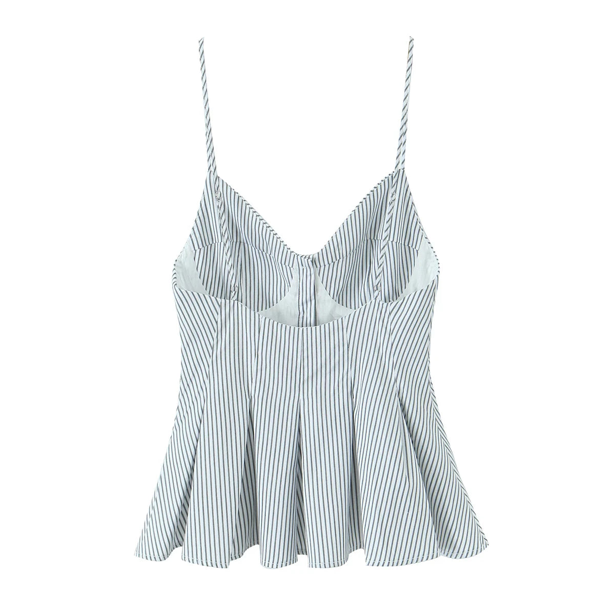 DUOPERI Women 2026 New Fashion Poplin Striped Backless Camisole Thin Straps V-Neck Female Chic Lady Casual Mujer Tops