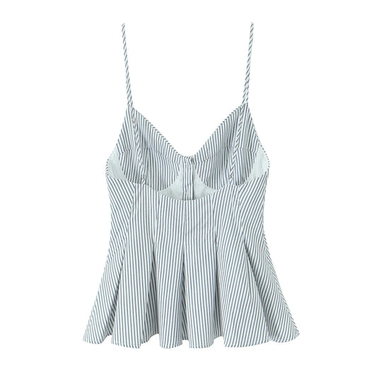 Women's Striped Poplin Backless Camisole - Thin Strap V-Neck Casual Top - photo 6