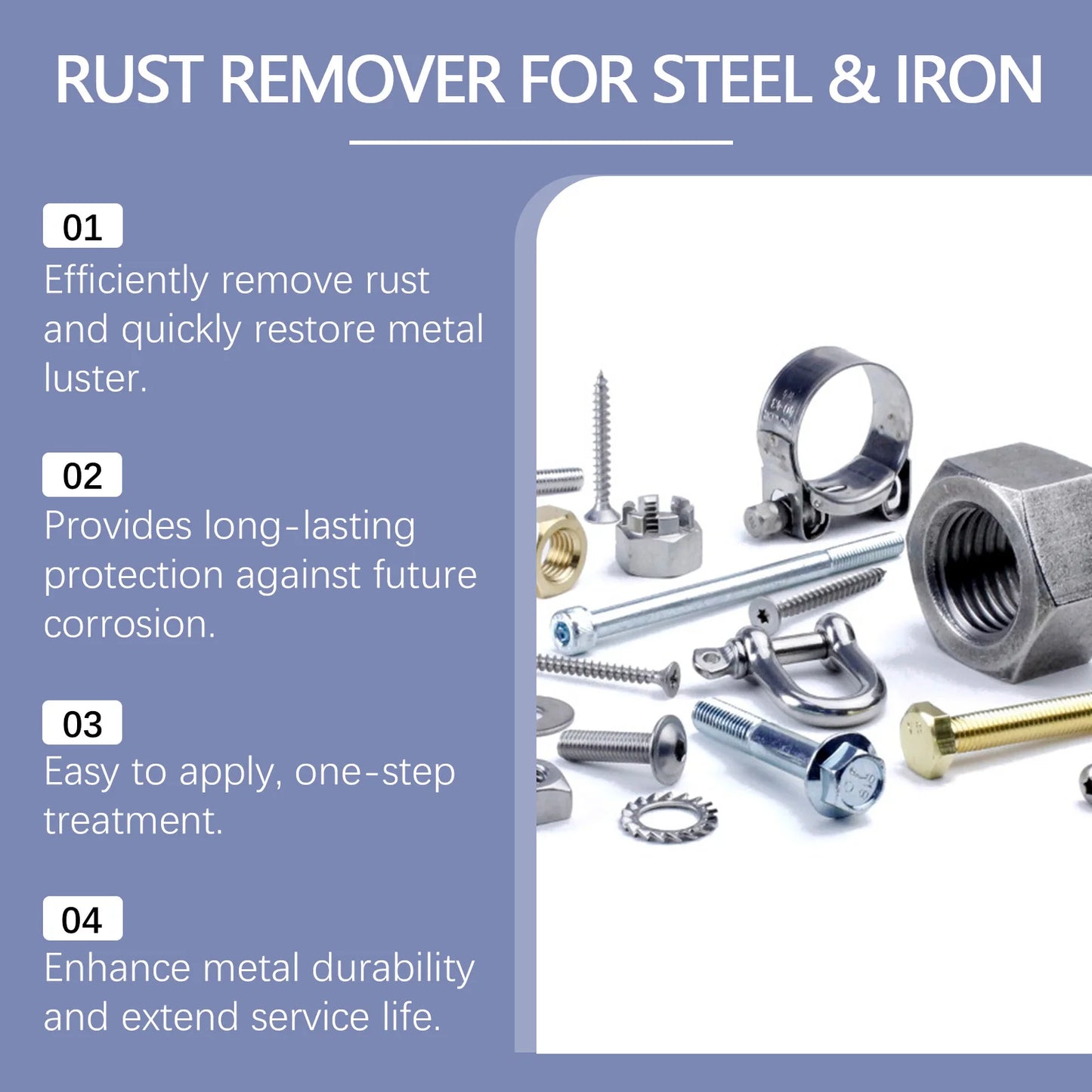 Heavy Duty Rust Remover Spray Fast Acting Rust Dissolver & Anti-Rust Coating for Metal, Car, Tools Multi-Surface Cleaner 120ml