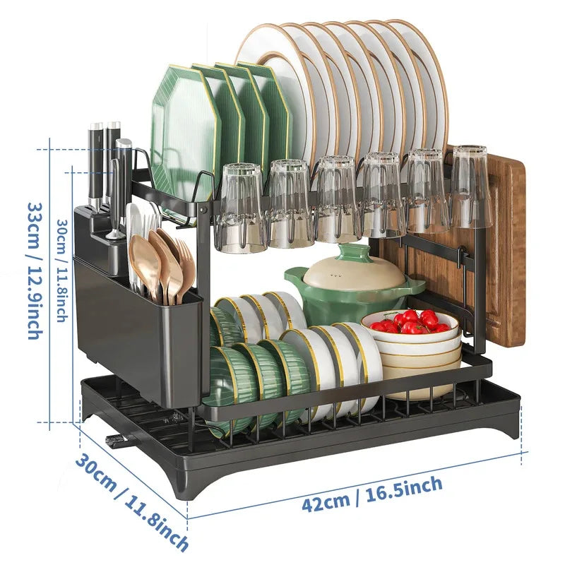 2-Tier Metal Dish Drying Rack - Space-Saving Kitchen Drainer - photo 6