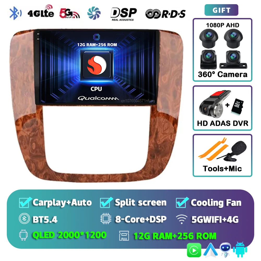 Android 16 Car Radio For GMC Yukon Chevrolet Tahoe Suburban 2008-2012 Carplay Multimedia Video Player Navigation Stereo Wifi+4G